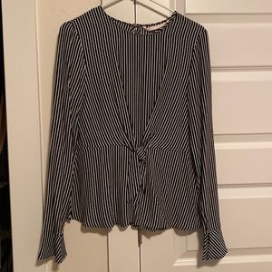 Zara TRF striped tie waist flared sleeve black and white top